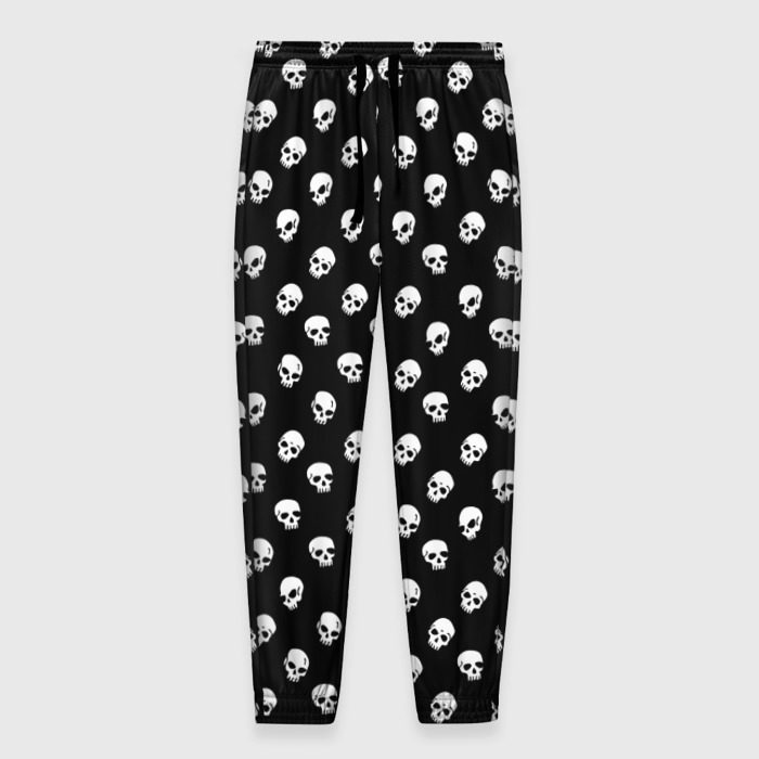 Мужские брюки 3D Белые черепа на черном фоне фото