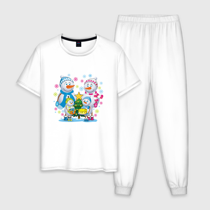 Мужская пижама хлопок Снеговики. Семья. Рождество. фото