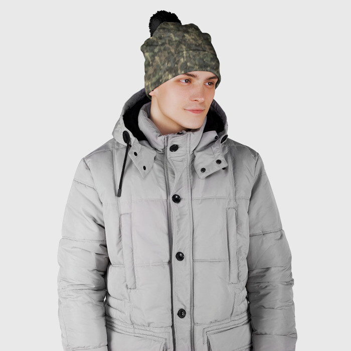 Шапка 3D c помпоном Камуфляж с рыбьими скелетам фото