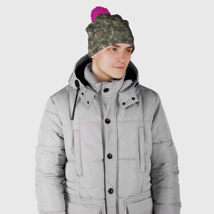 Шапка 3D c помпоном Камуфляж с рыбьими скелетам фото