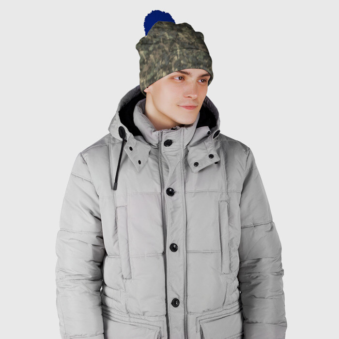 Шапка 3D c помпоном Камуфляж с рыбьими скелетам фото