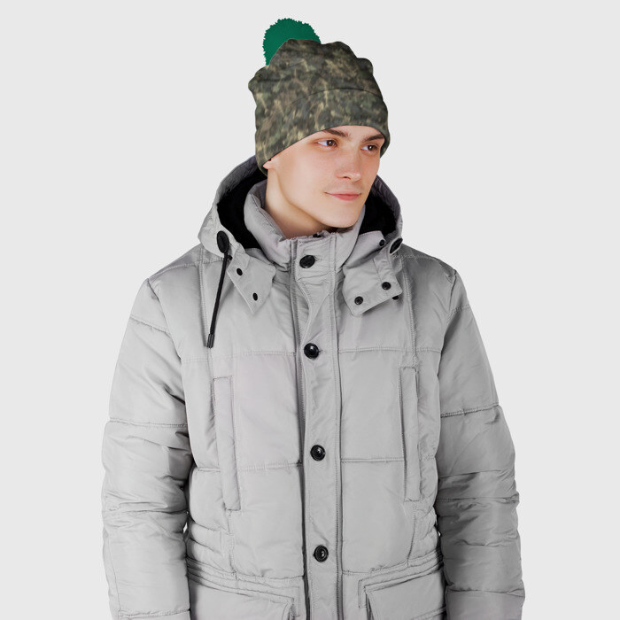 Шапка 3D c помпоном Камуфляж с рыбьими скелетам фото