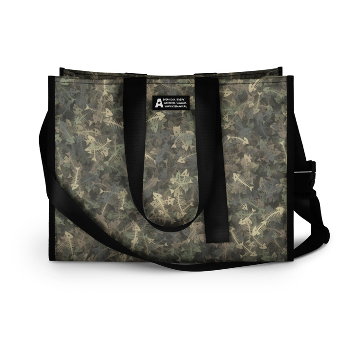 Сумка-шоппер 3D Камуфляж с рыбьими скелетам фото