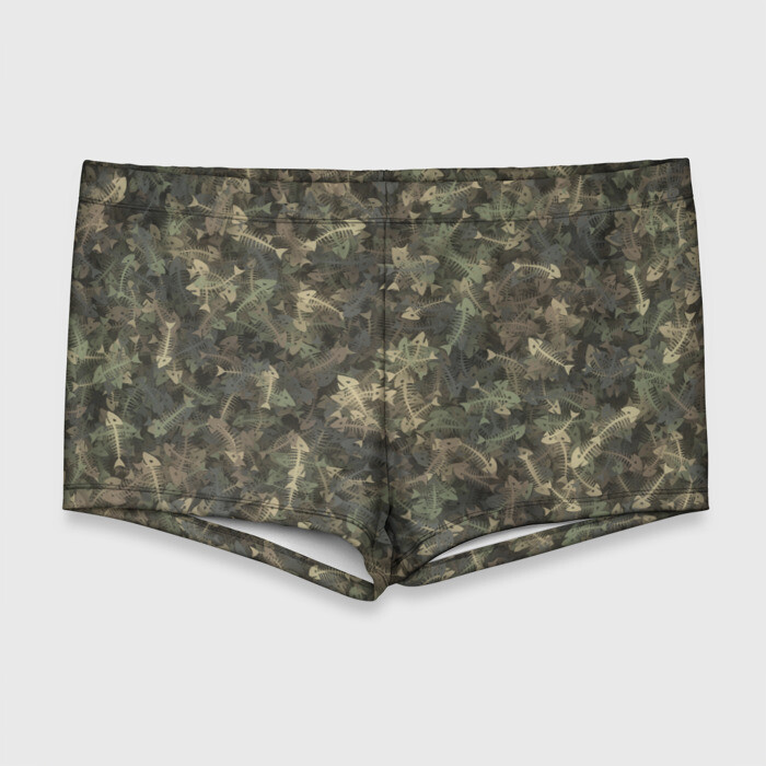 Мужские купальные плавки 3D Камуфляж с рыбьими скелетам фото