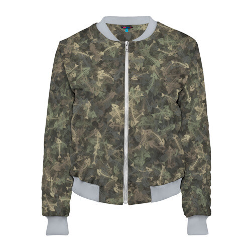 Женский бомбер 3D Камуфляж с рыбьими скелетам фото