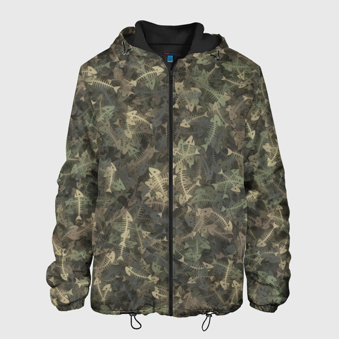 Мужская куртка 3D Камуфляж с рыбьими скелетам фото