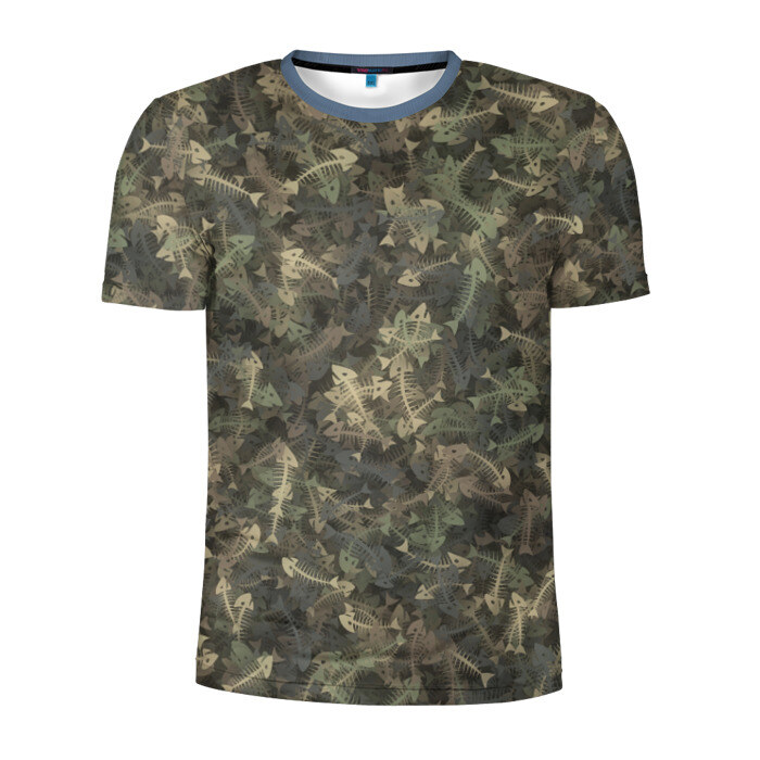 Мужская футболка 3D спортивная Камуфляж с рыбьими скелетам фото