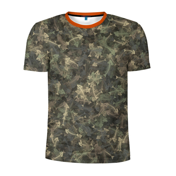 Мужская футболка 3D спортивная Камуфляж с рыбьими скелетам фото