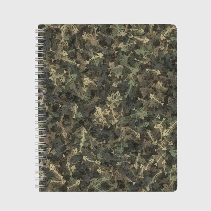 Тетрадь Камуфляж с рыбьими скелетам фото