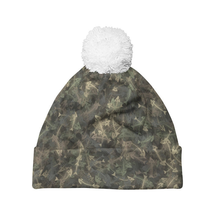 Шапка 3D c помпоном Камуфляж с рыбьими скелетам фото