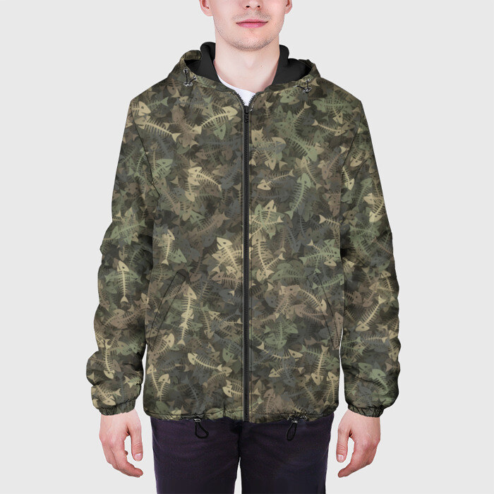 Мужская куртка 3D Камуфляж с рыбьими скелетам фото