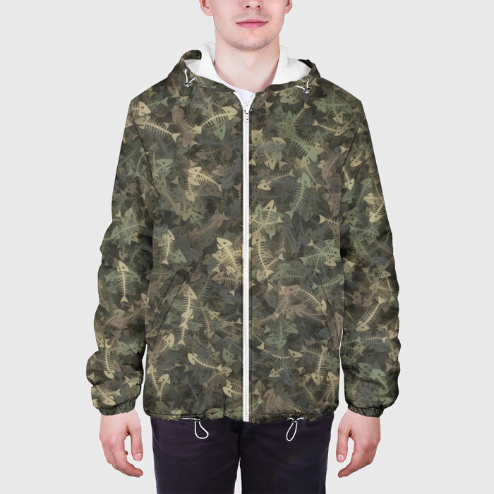 Мужская куртка 3D Камуфляж с рыбьими скелетам фото
