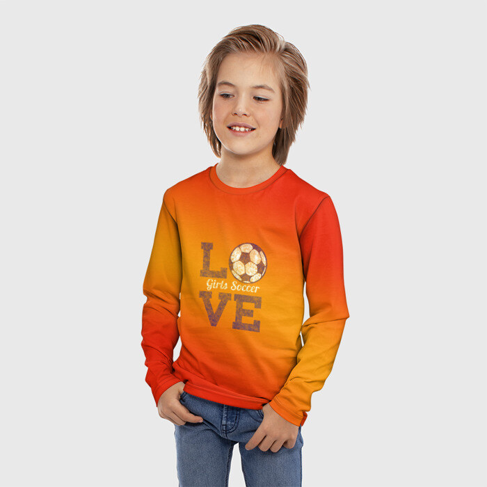 Детский лонгслив 3D Люблю женский футбол фото