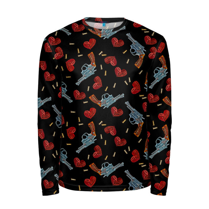 Мужской лонгслив 3D Револьверы и Розы фото