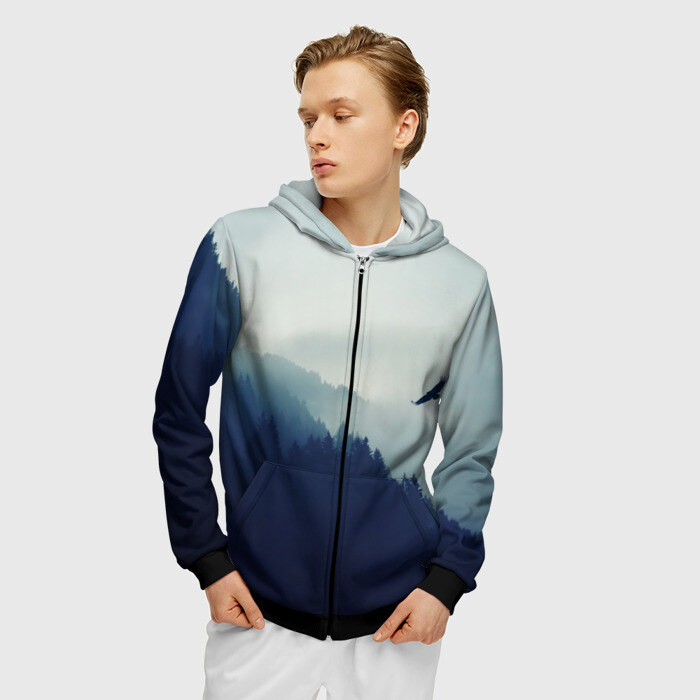 Мужская толстовка 3D на молнии Орел над Лесом фото