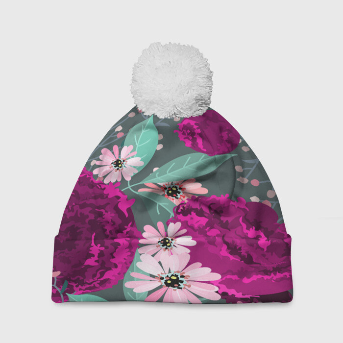 Шапка 3D c помпоном Осенний цветок фото
