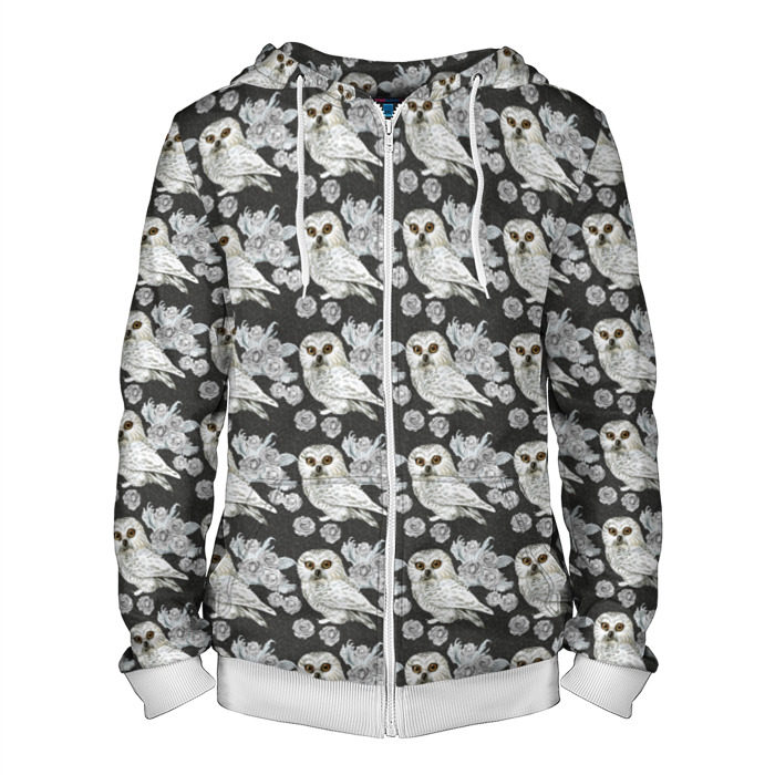 Мужская толстовка 3D на молнии Owls with flowers фото