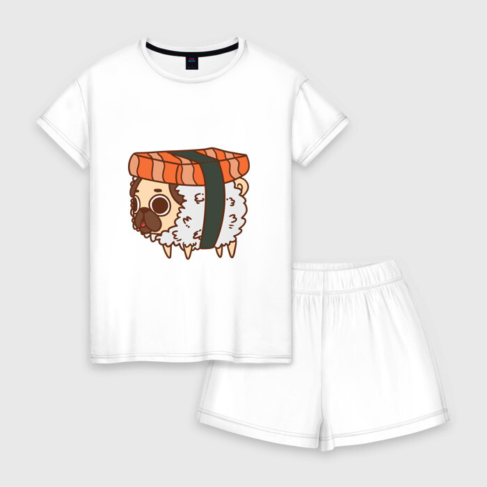 Женская пижама с шортиками хлопок мопс-суши фото