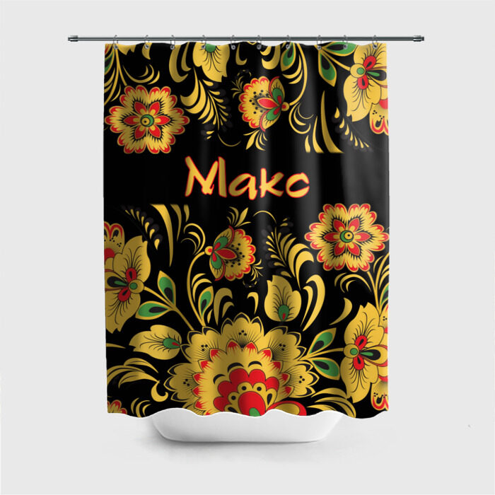 Штора 3D для ванной Макс, роспись под хохлому фото