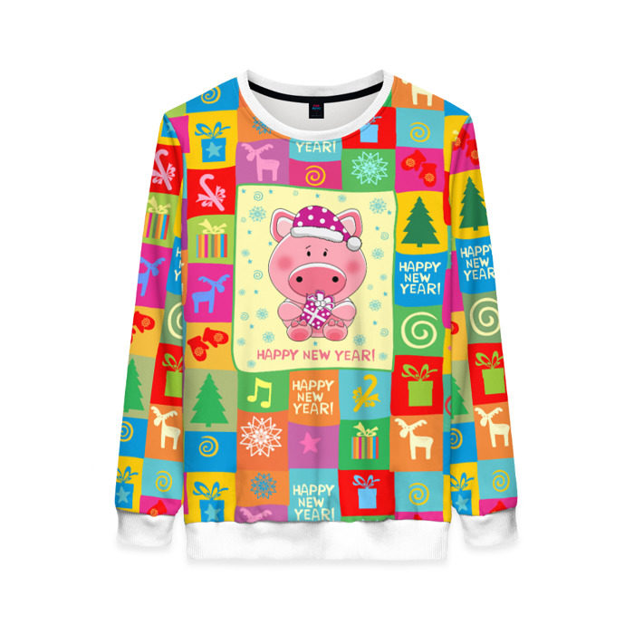 Женский свитшот 3D Новогодний поросенок фото