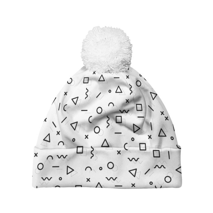 Шапка 3D c помпоном Мемфис ЧБ фото