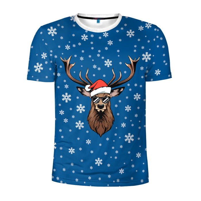 Мужская футболка 3D спортивная Новогодний олень фото