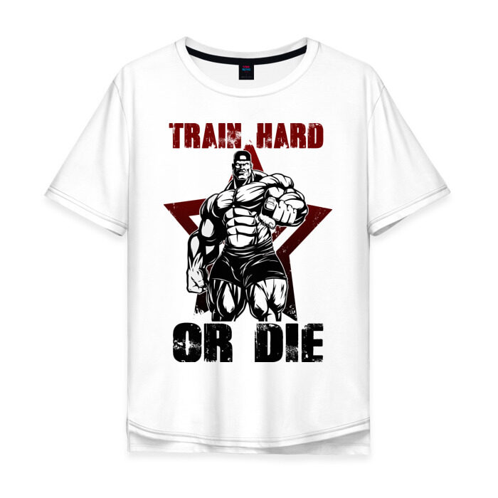 Мужская футболка хлопок Oversize Train hard or die фото