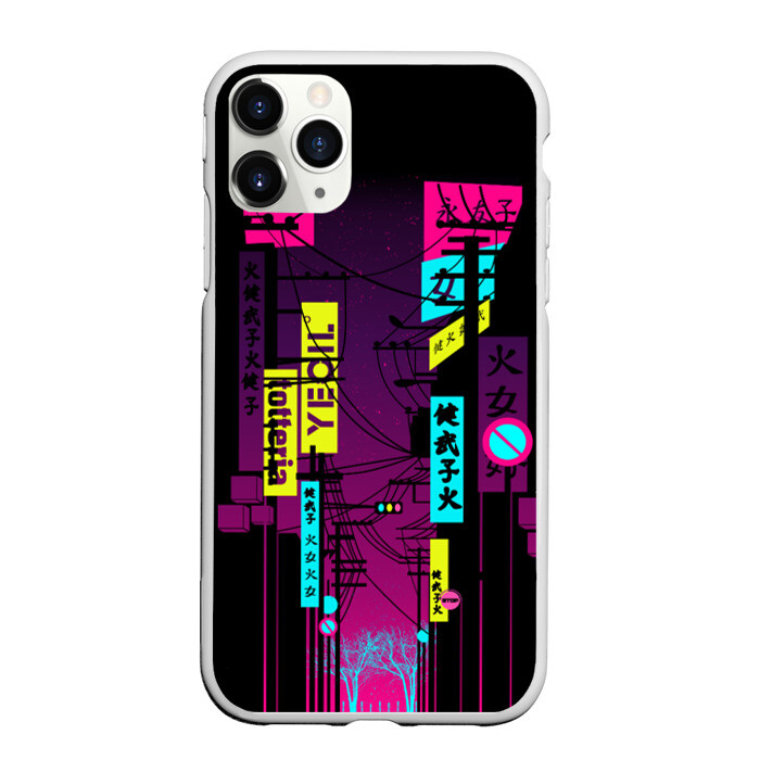 Чехол для iPhone 11 Pro матовый Неоновый город фото