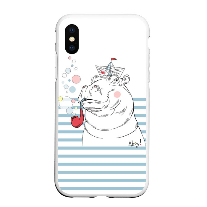 Чехол для iPhone XS Max матовый Бегемот моряк фото
