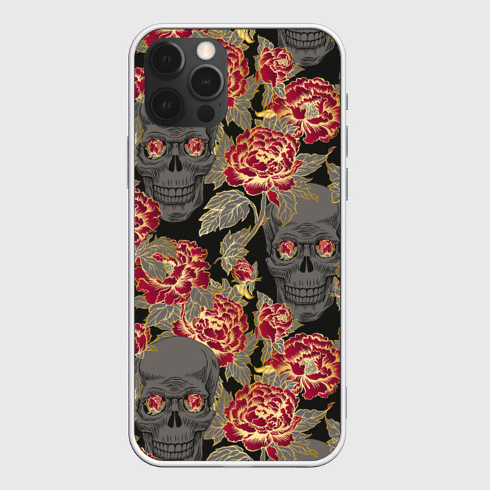 Чехол для iPhone 12 Pro Max Черепа и розы фото