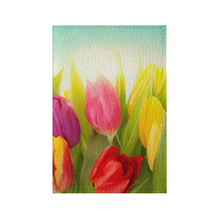 Обложка для паспорта матовая кожа Тюльпаны фото
