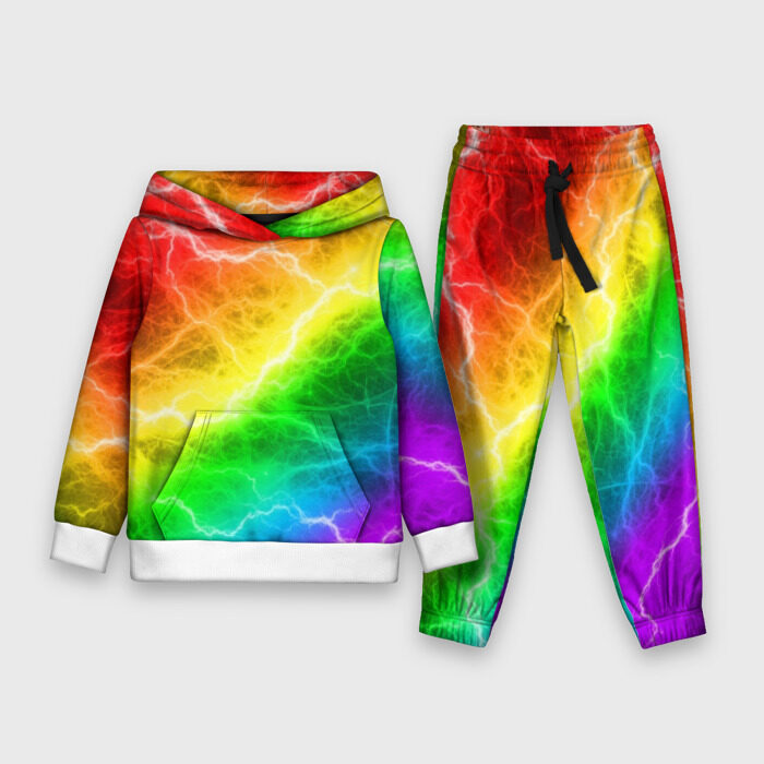 Детский костюм 3D (с толстовкой) RAINBOW THUNDER | РАДУЖНЫЕ МОЛНИИ фото
