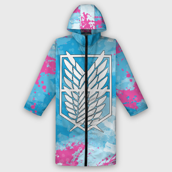 Дождевик унисекс 3D АТАКА ТИТАНОВ. Голубо бело розовые мазки фото
