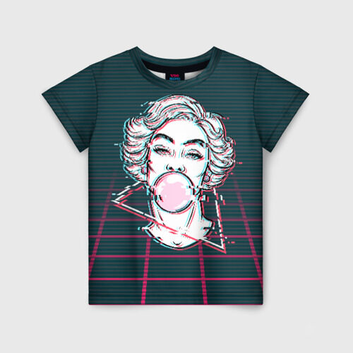 Детская футболка 3D blowing bubble gum glitch фото