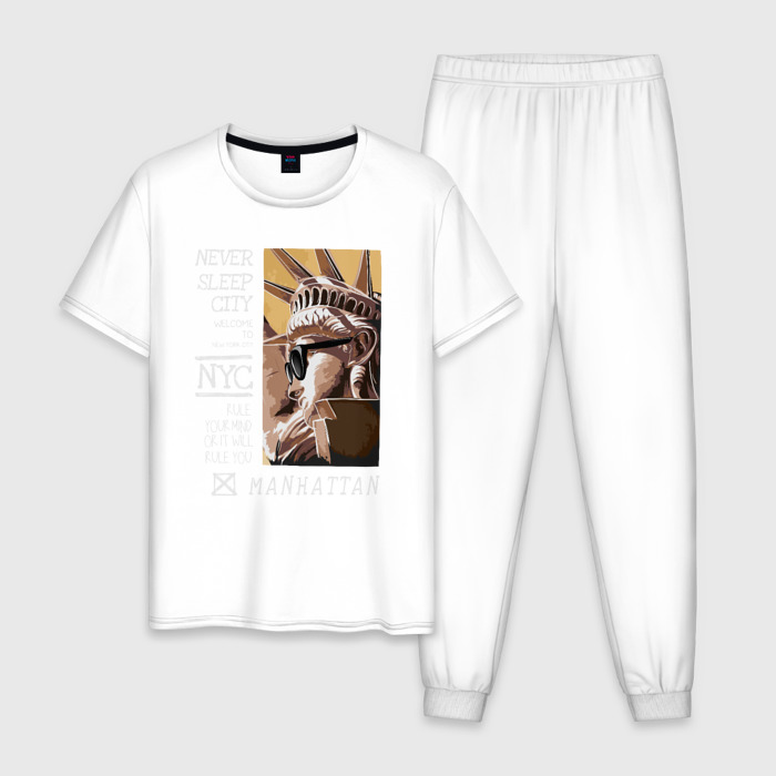 Мужская пижама хлопок New York Never Sleep city фото