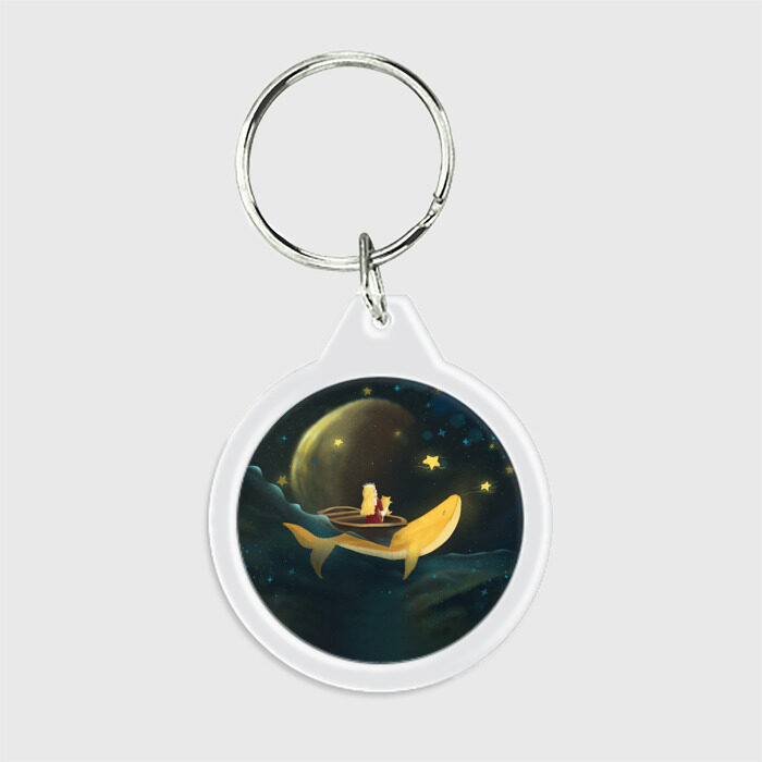 Брелок круглый Девушка и кит в облаках фото