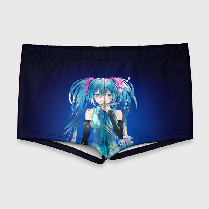 Мужские купальные плавки 3D Hatsune Miku на черном фоне фото