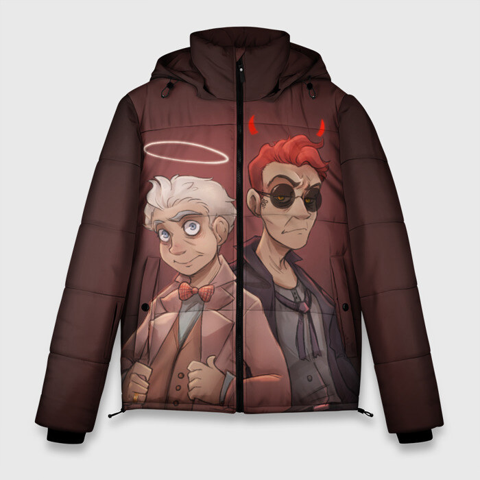 Мужская зимняя куртка 3D Азирафель и Кроули фото