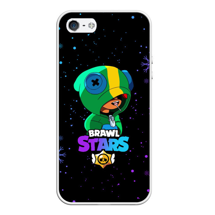 Чехол для iPhone 5/5S матовый Новогодний Brawl Stars LEON фото