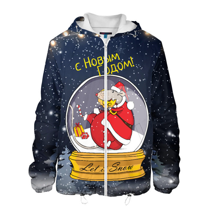 Мужская куртка 3D Новогодняя крыса в шарике фото