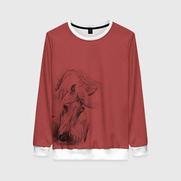 Женский свитшот 3D конь на красном фоне фото