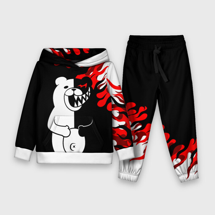 Детский костюм 3D (с толстовкой) Монокума красные языки пламени фото