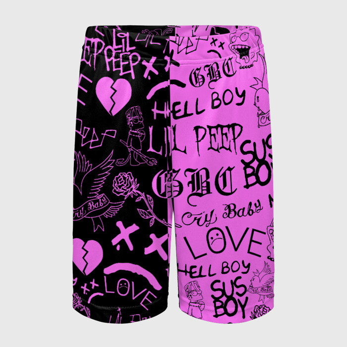 Детские спортивные шорты 3D LIL PEEP LOGOBOMBING BLACK PINK фото