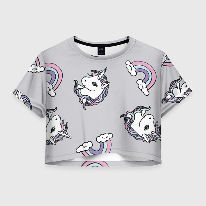 Женская футболка Crop-top 3D Радужный единорог фото