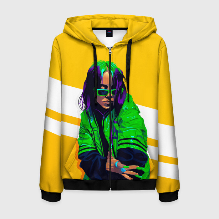 Мужская толстовка 3D на молнии Green Eilish фото