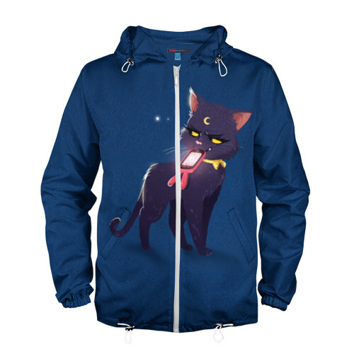 Мужская ветровка 3D КИСА С ТЕЛЕФОНОМ фото