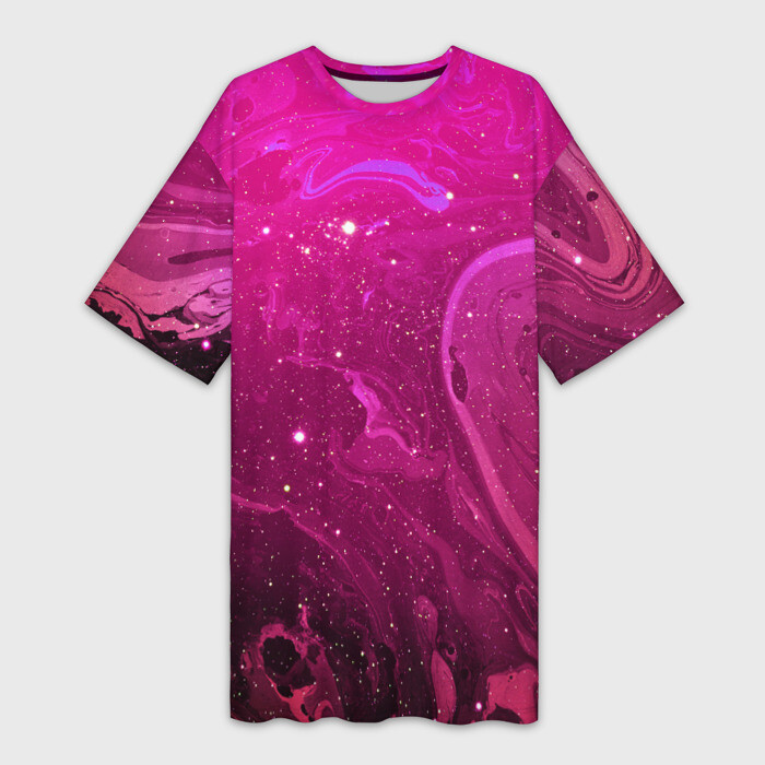Платье-футболка 3D РОЗОВЫЙ КОСМОС фото