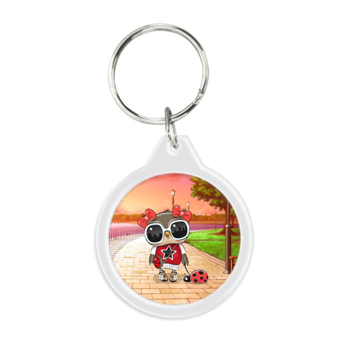 Брелок круглый Модная сова с божьей коровкой фото