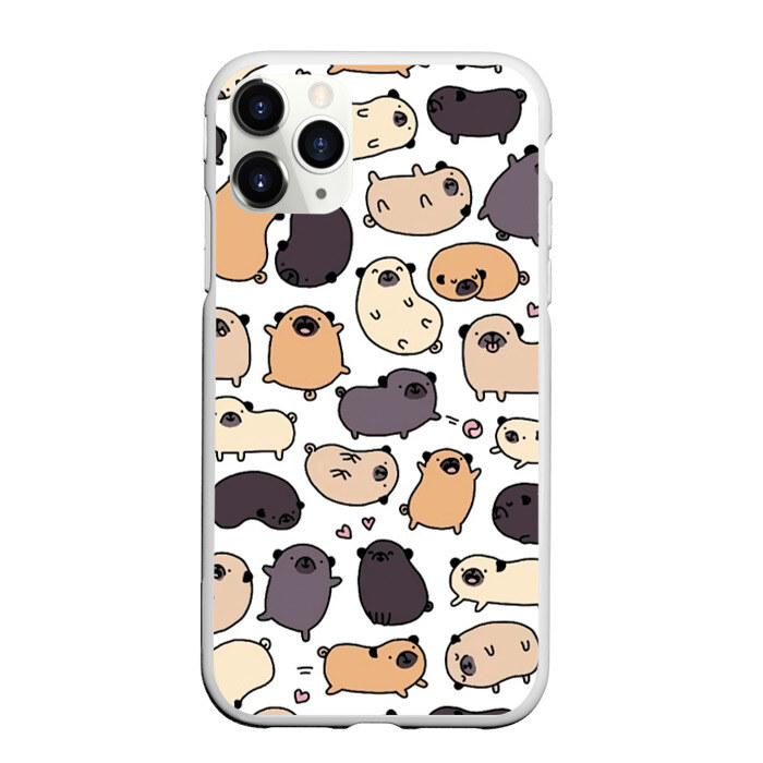 Чехол для iPhone 11 Pro матовый Милые мопсы фото