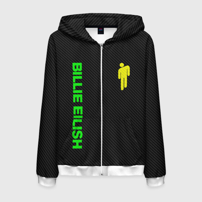 Мужская толстовка 3D на молнии BILLIE EILISH CARBON фото